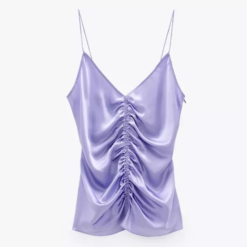 NWT Zara Ruched Strappy Gathered Silk Camisole Sz XS